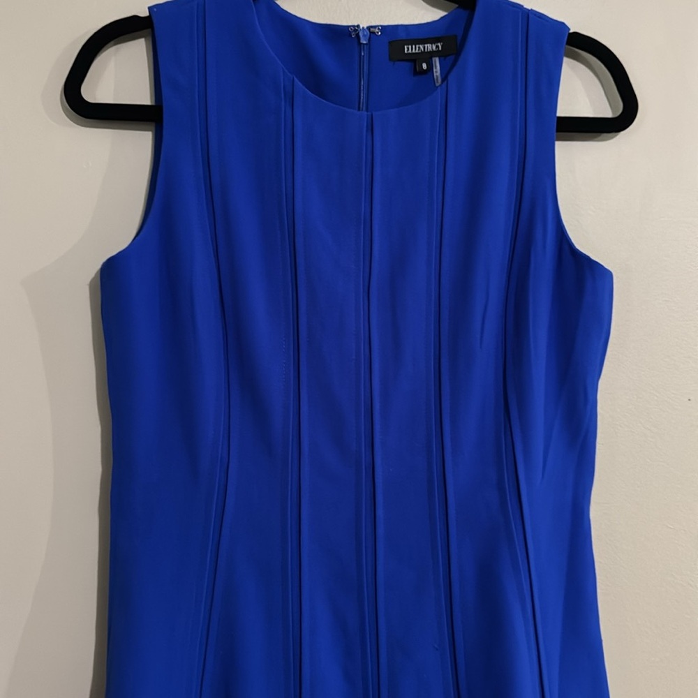 Ellen Tracy Dress Women's Royal Blue Slimming Flare Pleats Sleeveless Lined Sz 8 - Picture 7 of 11